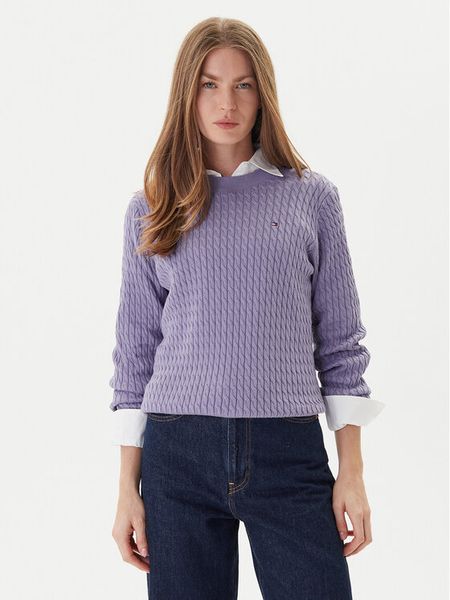 Tommy Hilfiger Sweter Fine WW0WW44993 Fioletowy Regular Fit. Fioletowe swetry klasyczne damskie Tommy Hilfiger, m, z bawełny, bez kołnierzyka. Za 399.99 zł.
