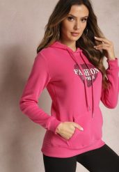 Różowa Bluza Kangurka Ocieplona Polarem z Ozdobnym Nadrukiem Elili. Czerwone bluzy bez kaptura damskie Renee, l, z jeansu. Za 79.99 zł.