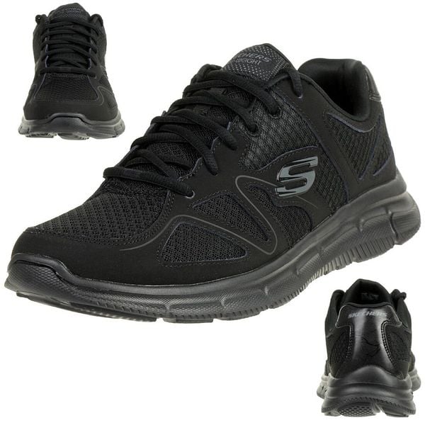 Buty sportowe Sneakersy męskie, Skechers Verse-Flash Point. Czarne buty sportowe na co dzień męskie Skechers, na lato, z materiału, bez zapięcia, trekkingowe. Za 199.99 zł.