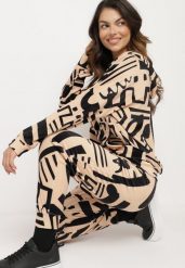 Beżowy Komplet Dresowy Bluza z Kapturem i Kieszenią Typu Kangurek Spodnie z Kieszeniami Ivondria. Brązowe bluzy z kapturem damskie Born2be, z dresówki. Za 119.99 zł.