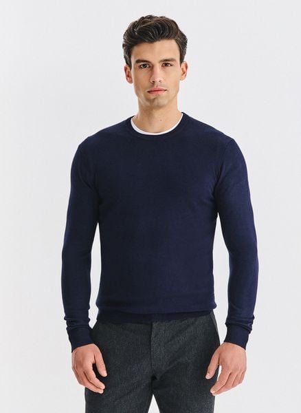 PAKO LORENTE - Granatowy sweter męski. Niebieskie swetry męskie Pako Lorente, na jesień, m, bez wzorów, z nylonu, bez kołnierzyka. Za 99.99 zł.