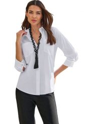 Heine Bluzka w kolorze białym rozmiar: 48. Białe bluzki damskie Heine, bez wzorów, bez kołnierzyka, bez ramiączek. Za 78.99 zł.