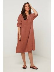 Rodier Lin Lniana sukienka w kolorze brązowym rozmiar: L/XL. Brązowe sukienki damskie Rodier Lin, l, bez wzorów, ze lnu, bez kołnierzyka, bez ramiączek, midi. Za 188.85 zł.