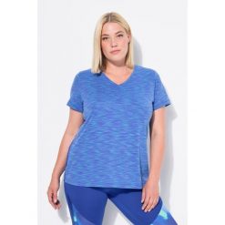 Damskie Bluzka funkcyjna odblaskowe lamówki dekolt w serek rękaw 1/2. Niebieskie bluzki sportowe damskie Ulla Popken, plus size, z elastanu, bez kołnierzyka, bez ramiączek. W wyprzedaży za 159.99 zł.
