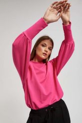 Bluza z bufiastymi rękawami fuksjowa. Bluzy bez kaptura damskie MOODO, xs, z bawełny. W wyprzedaży za 44.99 zł.