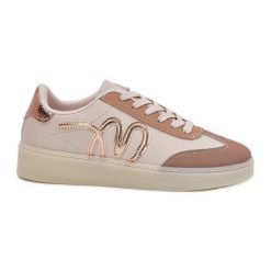 Niskie Buty Sportowe Damskie Z Eko Skóry Beżowe beżowy. Brązowe buty sportowe na co dzień damskie bez wzorów, ze skóry. Za 139.80 zł.
