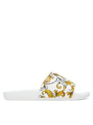 Versace Jeans Couture Klapki 78VA3SQ3 Biały. Białe klapki damskie Versace Jeans Couture, bez wzorów, z jeansu, bez obcasa. Za 229.99 zł.