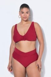 Damski Top bikini miękkie miseczki paski frotte ozdobne kółko. Czerwone bikini damskie Ulla Popken, bez wzorów, plus size. Za 111.99 zł.