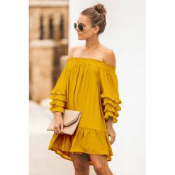 Sukienka LULAR MUSTARD. Żółte sukienki damskie Sukienka LULAR MUSTARD, na co dzień, l, bez wzorów, bez kołnierzyka, bez ramiączek. W wyprzedaży za 69.00 zł.