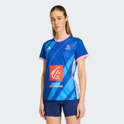 Damska Koszulka Meczowa Ffhb. Niebieskie bluzki damskie Adidas, bez wzorów, bez kołnierzyka. Za 399.00 zł.