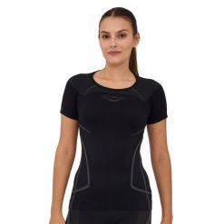 Koszulka damska z krótkim rękawem Brubeck SWIFT. Czarne bluzki sportowe damskie Brubeck, z elastanu, bez kołnierzyka, bez ramiączek. W wyprzedaży za 59.49 zł.