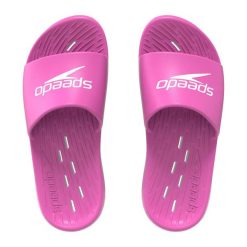 Klapki basenowe antypoślizgowe damskie Speedo Slides. Czerwone klapki damskie Speedo, bez wzorów, bez obcasa. Za 84.99 zł.