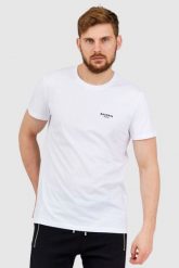 BALMAIN Biały t-shirt męski z małym aksamitnym logo. Białe t-shirty męskie Balmain, l, bez wzorów, bez kołnierzyka. W wyprzedaży za 899.99 zł.