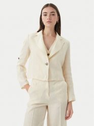 Marella Marynarka Emme by Marella Papiro 2615041042 Kremowy Regular Fit. Białe marynarki i żakiety damskie Marella, bez wzorów, ze lnu. Za 493.99 zł.