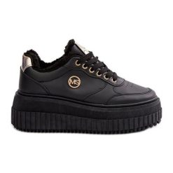 Sneakersy Buty Sportowe Damskie Ocieplane Na Masywnej Podeszwie Czarne Ardiela. Czarne buty sportowe na co dzień damskie bez wzorów, ze skóry. Za 205.59 zł.