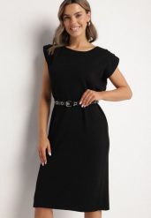 Czarna Sukienka z Wiskozą o Pudełkowym Kroju z Paskiem z Klamrą Polliviera. Czarne sukienki damskie Born2be, na co dzień, l, bez wzorów, z wiskozy, eleganckie, bez kołnierzyka, bez ramiączek, midi. W wyprzedaży za 95.99 zł.