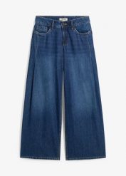 Dżinsy wide leg, mid waist. Niebieskie jeansy damskie bonprix. Za 147.99 zł.
