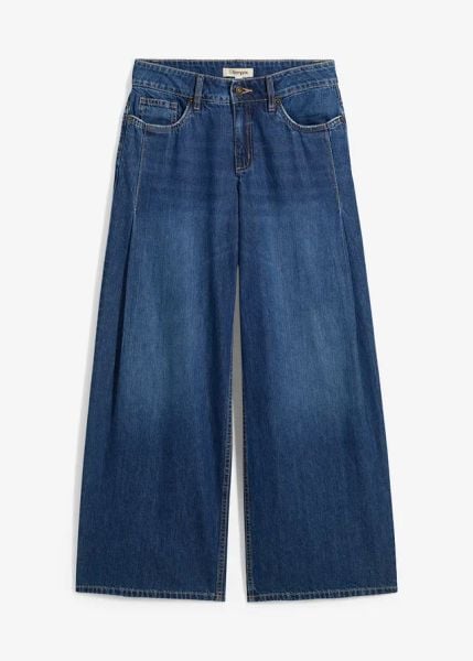 Dżinsy wide leg, mid waist. Niebieskie jeansy damskie bonprix. Za 147.99 zł.