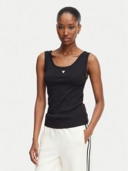 Guess Top V6YP09 K4312 Czarny Regular Fit. Czarne topy damskie Guess, s, z aplikacjami, bez ramiączek. Za 154.99 zł.