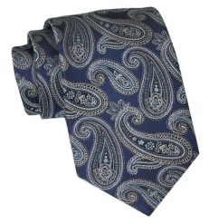 Klasyczny Krawat Męski - ALTIES - Ciemnoniebieski, Wzór Paisley. Niebieskie krawaty i muchy męskie Alties, bez wzorów, z tkaniny, eleganckie. Za 49.00 zł.