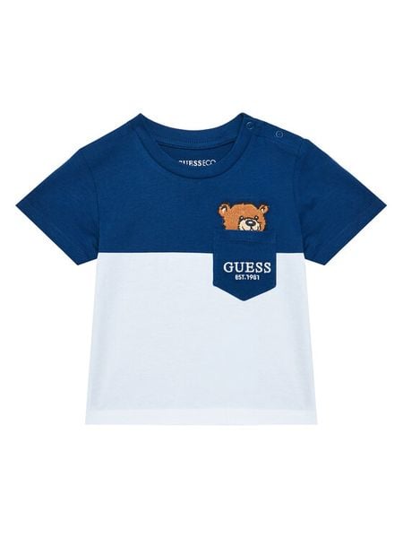 Guess T-Shirt N5YI11 K8HM4 Niebieski Regular Fit. Niebieskie t-shirty chłopięce Guess, z aplikacjami, z bawełny, bez ramiączek. Za 66.50 zł.