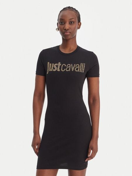 Just Cavalli Sukienka codzienna 80PAOE21 CJ112 Czarny Slim Fit. Czarne sukienki damskie Just Cavalli, na co dzień, l, bez wzorów, z bawełny, bez kołnierzyka, bez ramiączek, proste. Za 702.99 zł.