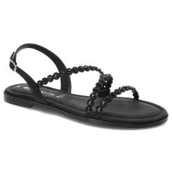 Czarne Sandały Tamaris Eleganckie Buty Damskie. Czarne sandały damskie Tamaris, z aplikacjami, ze skóry ekologicznej, bez obcasa. Za 189.00 zł.