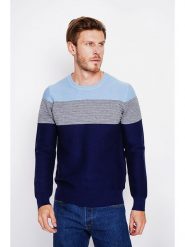 William de Faye Sweter w kolorze granatowo-błękitno-szarym rozmiar: 50. Niebieskie swetry męskie William De Faye, bez wzorów, bez kołnierzyka. Za 152.99 zł.