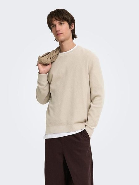 ONLY & SONS Sweter w kolorze kremowym rozmiar: L. Brązowe swetry męskie Only & Sons, l, bez wzorów, z bawełny, bez kołnierzyka. Za 91.95 zł.