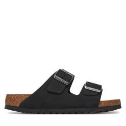 Klapki Birkenstock. Czarne klapki damskie Birkenstock, bez wzorów, bez obcasa. Za 419.99 zł.