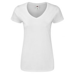 Koszulka Damska Iconic 140 Z Dekoltem V. Białe bluzki damskie Fruit of the Loom, xl, bez wzorów, sportowe, bez kołnierzyka, bez ramiączek. Za 39.99 zł.