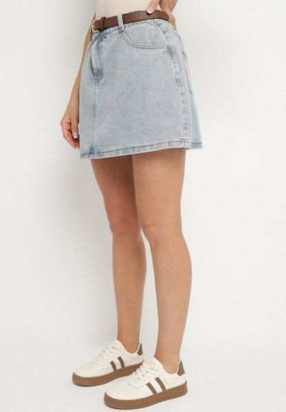 Jasnoniebieska Bawełniana Spódnica z Podszewką Szortów z Paskiem Aniselle. Niebieskie spódniczki damskie Born2be, l, bez wzorów, z bawełny, biznesowe, mini, oversize. Za 129.99 zł.