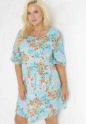 Jasnoniebieska Trapezowa Sukienka Mini z Wiskozy w Kwiaty Donnia. Niebieskie sukienki damskie Born2be, na lato, l, bez wzorów, z wiskozy, bez kołnierzyka, bez ramiączek, mini, trapezowe. W wyprzedaży za 55.99 zł.