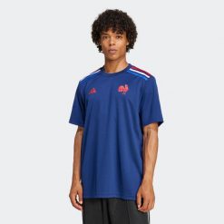 Koszulka do rugby na rozgrzewkę ADIDAS Francuska Reprezentacja Rugby 24/25. Bluzki damskie Adidas, l, bez wzorów, sportowe, bez kołnierzyka, bez ramiączek. Za 199.99 zł.
