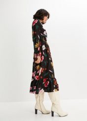 Sukienka midi z lejącej wiskozy. Czarne sukienki damskie bonprix, bez wzorów, z wiskozy, bez kołnierzyka, bez ramiączek, midi. Za 149.99 zł.