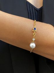 DI GIORGIO Pozłacana bransoletka z cyrkoniami i perłą rozmiar: onesize. Białe bransoletki damskie DI GIORGIO, pozłacane. Za 165.71 zł.