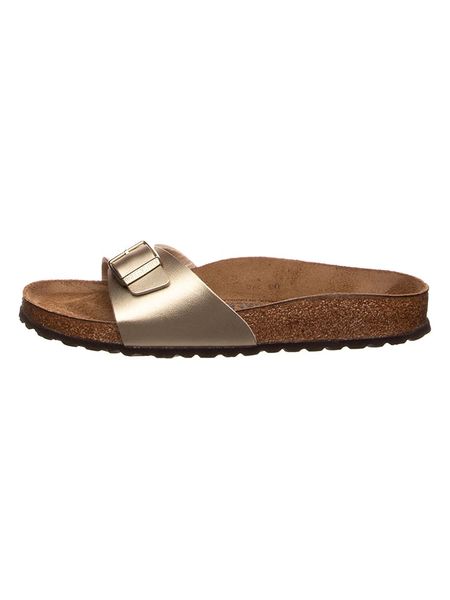 Birkenstock Klapki "Madrid" w kolorze złotym rozmiar: 37. Żółte klapki damskie Birkenstock, bez wzorów, bez obcasa. Za 156.98 zł.