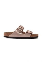 Klapki damskie BIRKENSTOCK ARIZONA BF COPPER. Brązowe klapki damskie Birkenstock, bez wzorów, z materiału, bez obcasa. Za 329.99 zł.