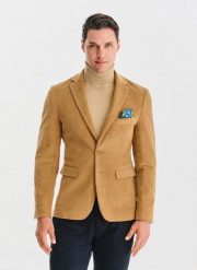 PAKO LORENTE - Beżowa sztruksowa marynarka męska. Brązowe marynarki męskie Pako Lorente, bez wzorów, z bawełny. Za 499.99 zł.