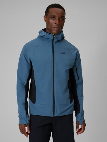 4F Kurtka softshell wiatroodporna męska - granatowa XXL. Niebieskie kurtki męskie 4f, l, bez wzorów, z materiału, bez kaptura. Za 299.99 zł.