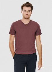 PAKO LORENTE – Bordowy gładki t-shirt v-neck. Czerwone t-shirty męskie Pako Lorente, xl, bez wzorów, z bawełny, bez kołnierzyka. Za 39.99 zł.