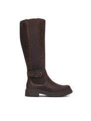 Clarks Kozaki Orinoco3 Tall 26182900 Brązowy. Brązowe kozaki damskie Clarks, ze skóry, bez obcasa, na płaskiej podeszwie. Za 779.99 zł.