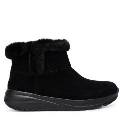 Botki Skechers. Czarne botki damskie Skechers, bez obcasa, na płaskiej podeszwie, bez zapięcia. Za 379.99 zł.