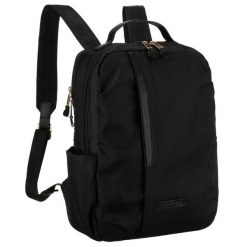 Czarny, nylonowy plecak damski z uchwytem do mocowania na walizce - Peterson. Czarne plecaki damskie Peterson, bez wzorów, z nylonu. Za 124.99 zł.