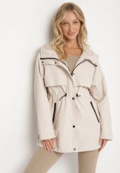 Jasnobeżowa Klasyczna Kurtka Parka z Kapturem i Ściągaczem w Pasie Cinelle. Brązowe kurtki damskie Born2be, l, bez wzorów, z jeansu. Za 189.99 zł.