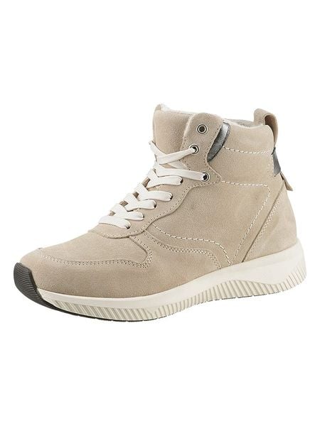 Heine Skórzane botki w kolorze beżowym rozmiar: 36. Brązowe botki damskie Heine, z materiału, bez obcasa, bez zapięcia. Za 110.81 zł.