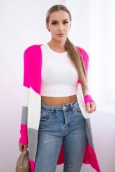 Sweter Kardigan w pasy różowy neon+ecru. Czerwone kardigany damskie KESI, l, bez wzorów, z wełny. Za 178.78 zł.