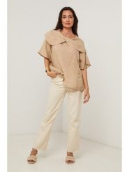 Le Monde du Lin Lniana bluzka w kolorze beżowym rozmiar: 38/40. Brązowe bluzki damskie Le Monde du Lin, bez wzorów, ze lnu, bez kołnierzyka, bez ramiączek. Za 121.99 zł.