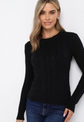 Czarny Sweter w Warkoczykowy Splot Asmani. Czarne swetry klasyczne damskie Born2be, m, z dzianiny, bez kołnierzyka. Za 74.99 zł.