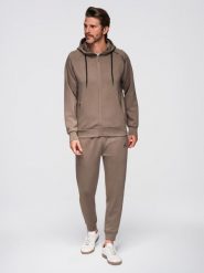 Dresowy komplet męski set bluza rozpinana z kapturem + spodnie dresowe joggery - szarobrązowy V3. Szare bluzy z kapturem męskie Ombre Clothing, m, z dresówki. Za 409.99 zł.